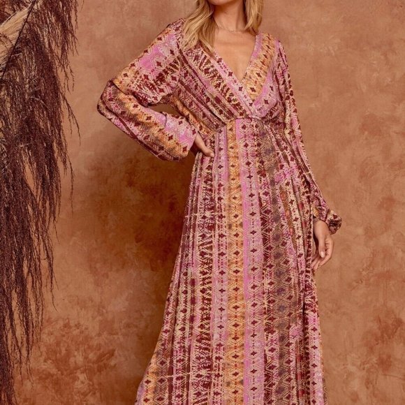 NWT Savanna Jane Fun Print Long Maxi Dress - Picture 2 of 5